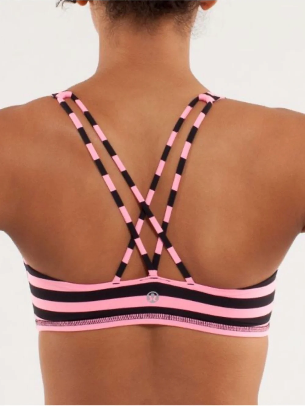 lululemon athletica Free to Be Pink & Black Striped Scoop Sports Bra Sz 4